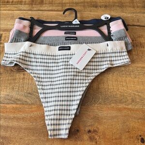 Lucky Brand Pink cream blue and Gray seamless thongs panties Set of 5 NEW NWT XL